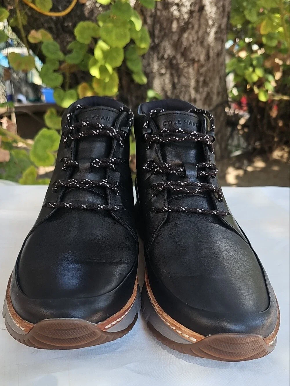 Cole Haan Black Leather Chukka Boots with Tan Accents